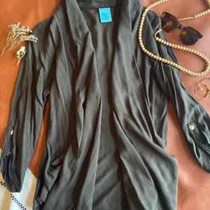 army green open front cardi